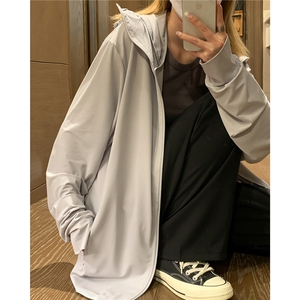 清凉一夏胖mm冰丝大码防晒服外套垂感透气百搭宽松连帽夹克女,女装防晒衣,星座202-3