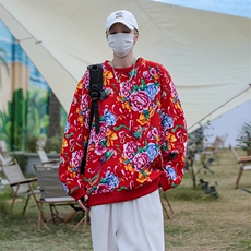 B203圆领大花卫衣大码男女新中式汉服团队表演出饭店火锅店情侣潮，男装民族服装，星座115A(原星座507）