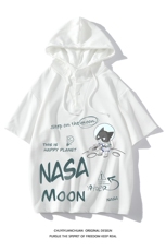 NASA连帽短袖t恤男大码胖子带帽五分袖中袖白底LD54187-P45，男装T恤，电商A040A