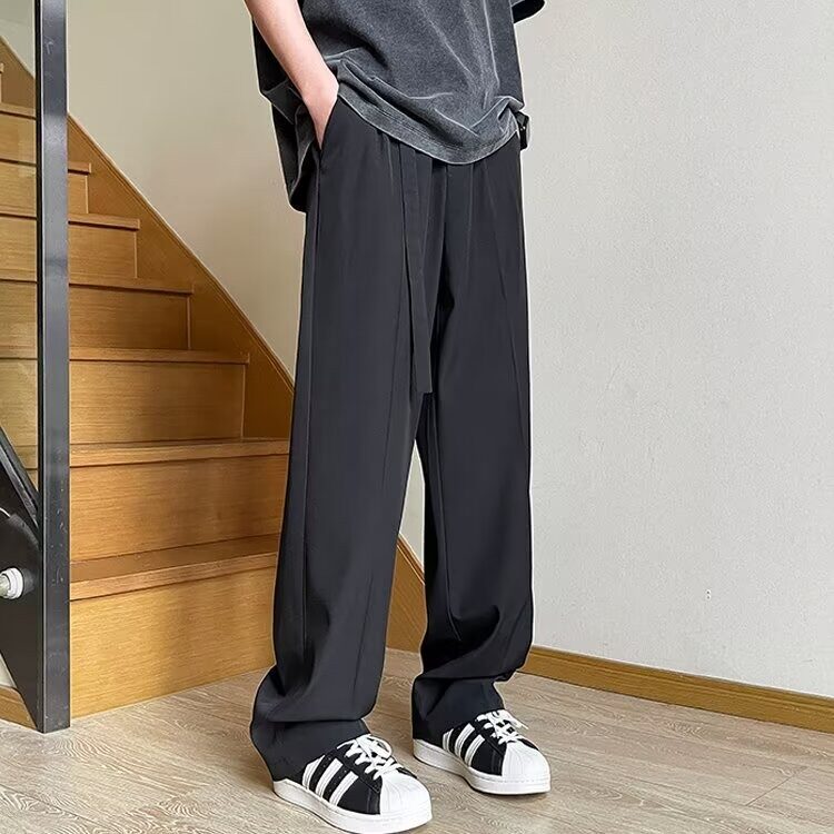 美式复古休闲西裤男宽松直筒长裤子冰丝垂感免烫西装裤松紧调节扣,男装西裤,星座506A