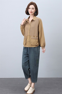 时尚休闲女装套装 宽松显瘦长袖外套+牛仔裤两件套 舒适百搭日常穿搭图片
