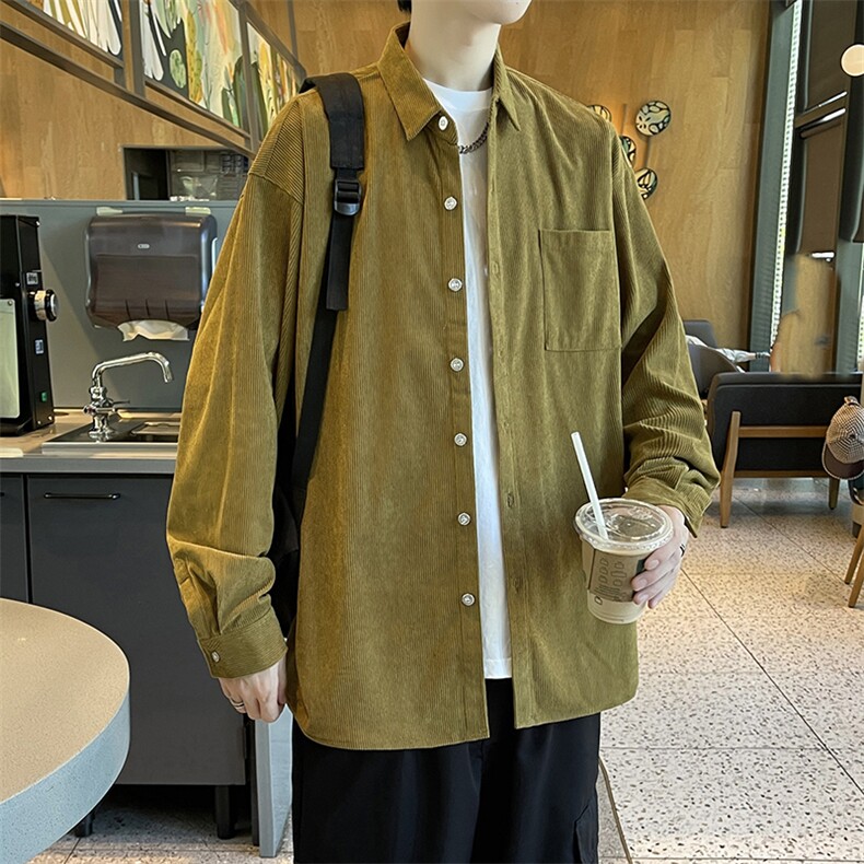 精品秋冬港风新款男大码灯芯绒衬衫宽松长袖衬衣外套/850p45,男装衬衫,电商A012