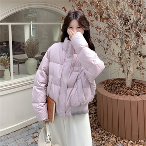 韩系chic针织领粉色羽绒服女冬超火好看高级小众漂亮短款加厚外套图片