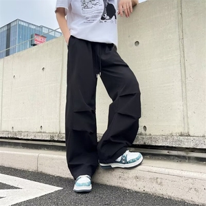 工装褶皱冰丝凉感伞兵裤男生潮ins宽松设计感阔腿弯刀速干休闲裤图片