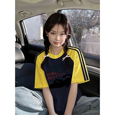 夏季美式高街重磅纯棉三条杠织带插肩撞色男女短袖T恤CZ187-特P25，男装T恤，电商A486