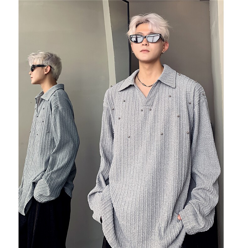 大码polo衫卫衣男秋季潮牌宽松V领翻领长袖上衣W402-P38,男装Polo衫,电商C307