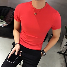 5111夏季青年休闲潮流百搭纯色圆领修身纯棉短袖T恤男p30，男装T恤，电商D303