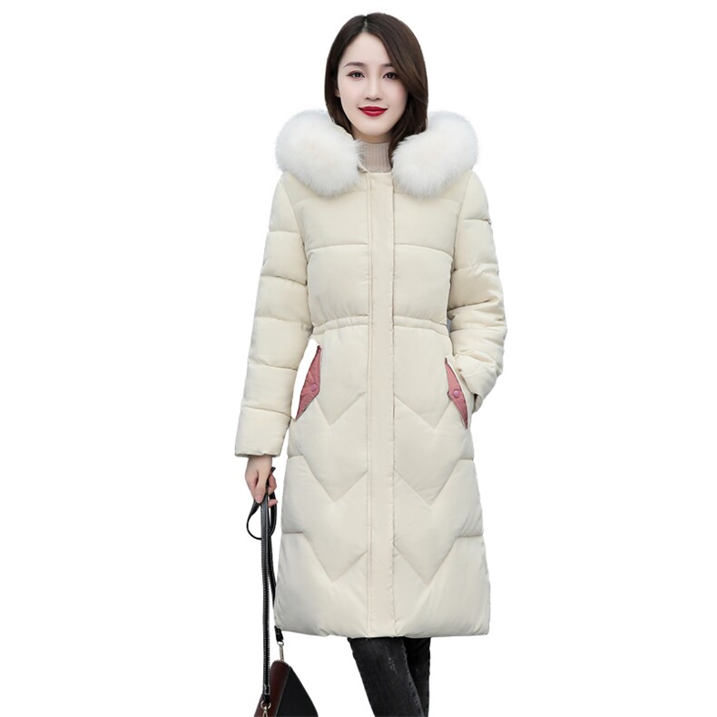 羽绒棉衣棉服女2021年冬季修身加厚长款抽绳街头通勤纯色过膝棉袄,女装棉衣/棉服,多彩