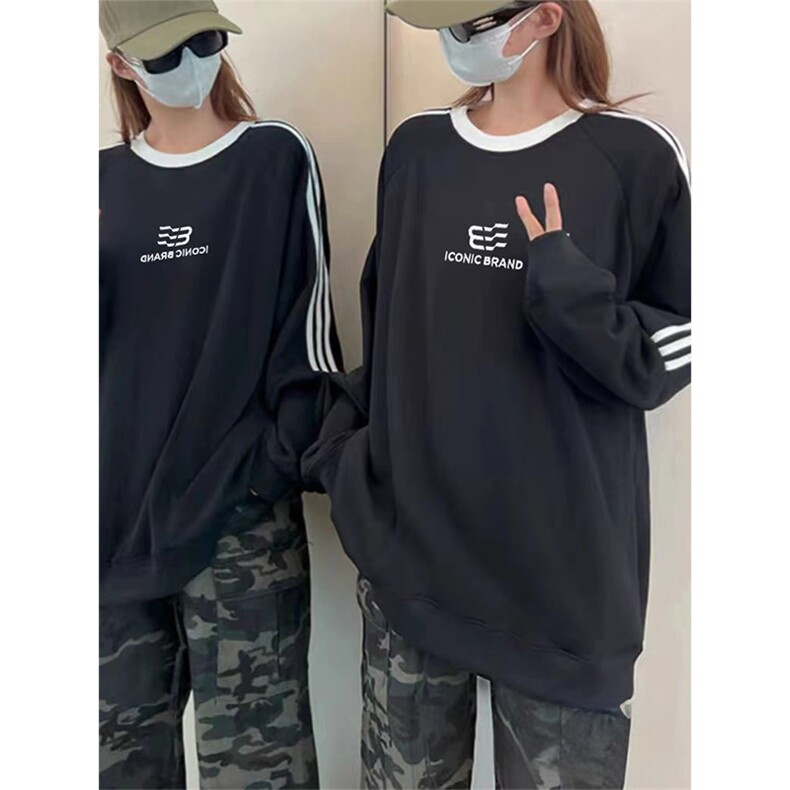 抖音得物品质支持退换宽松全棉加绒三条杠学院风印花卫衣A0302，男装卫衣，电商A443