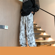特P45控78扎染灯芯绒美式阔腿大码宽松直筒休闲长裤子100聚酯K401，男装休闲裤，电商B370