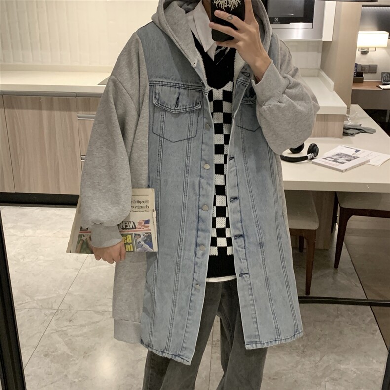 XZ216-BK104-棉衣P128 常规P118 盐系炸街加绒加羊羔毛牛仔卫棉服图片