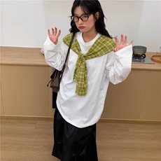 【有货】DT1806-特P58美式披肩格子设计假两件绑带长袖t恤男女潮，男装T恤，星座603-2
