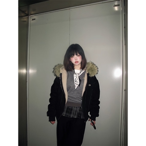 现货重磅boxy短款棉衣座山雕大毛毛领男女棉服水洗工装厚外套图片