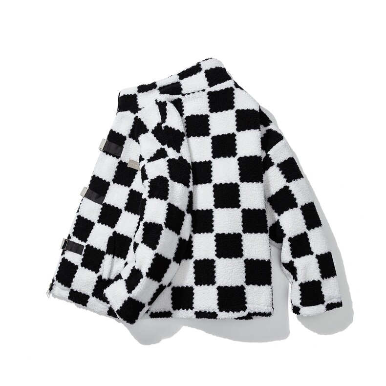1白底冬季情侣羊羔毛大码M-5XL棋盘格宽松棉衣外套男YG78159P105，男装棉衣，星座226-2