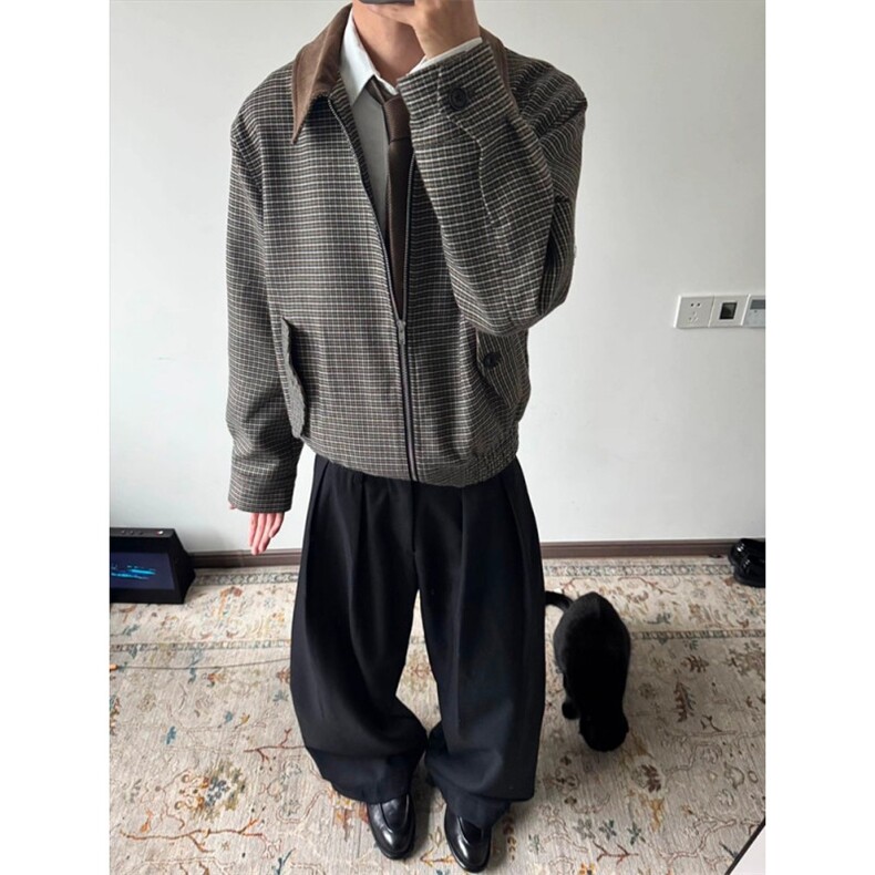 宽松休闲百搭呢料撞色格子外套D328-JK21-P118,女装短外套,电商D328