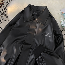港风秋冬款男棒皮夹克字母刺绣皮衣双层休闲外套JK083P65，男装夹克，星座1013-1