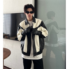 复古拼色皮衣外套男秋潮牌街头vintage机车服夹克衫百搭男MF52P75，男装夹克，电商D256A(原A064A)
