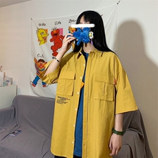 1港风休闲情侣大码M-5XL衬衫男日系潮流帅气短袖衬衣7870P45控69，男装T恤，星座226-2