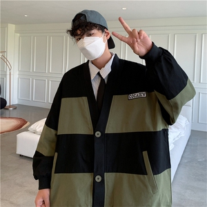 vintage外套男宽松秋季复古撞色夹克港风ins棒球服JK08504-p55图片