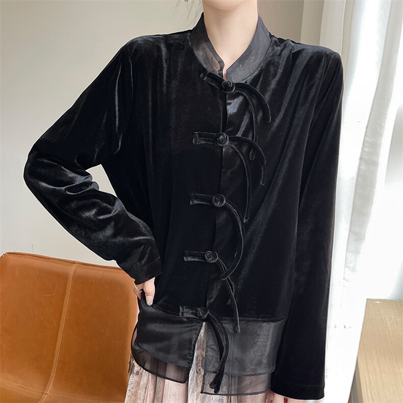 优雅气质黑色金丝绒外套女长袖显瘦时尚外套，女装短外套，圣丽羊绒