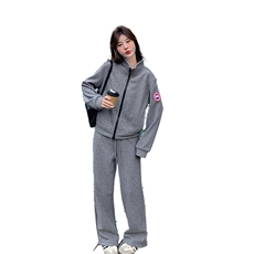 灰色休闲运动卫衣套装女2025春季新款韩系超火减龄阔腿长裤两件套，女装套装/套裙，2C029