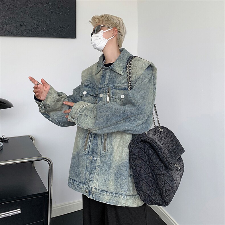 美式复古牛仔外套男女春秋款休闲ins潮牌痞帅夹克有垫肩WT928-P73,男装工装外套,星座1008-1