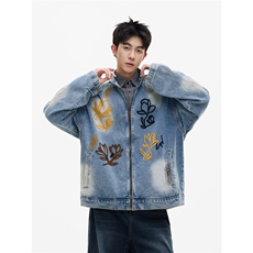 【现货】XZ1218WT4016特价P75花卉毛巾刺绣水洗重工牛仔外套，男装工装外套，星座1218（原611-3）