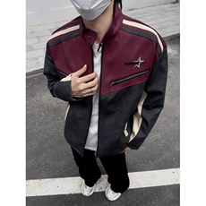 春秋情侣美式刺绣夹克拼色外套新款潮牌机车外搭男LJK85733-p69，男装夹克，星座1008
