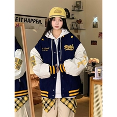网图有货美式撞色拼接刺绣夹克外套男女宽松情侣棒球服A990-P45，男装夹克，星座1505