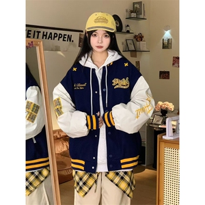 网图有货 美式撞色拼接刺绣夹克外套男女宽松情侣棒球服 A990-P45图片
