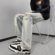 牛仔裤炸街风破洞补丁男裤黑色复古水洗做旧B225-K2389-P63-X78，男装牛仔裤，电商B225