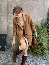 美拉德复古麂皮绒西装外套短裙套装两件套女2025早秋季美式休闲风，女装套装/套裙，2C299