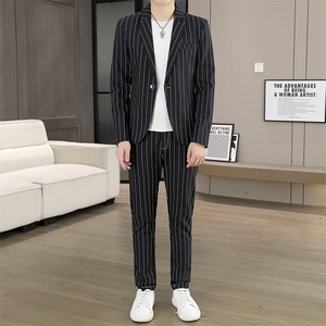 T910-P120  秋装时尚男士条纹西服两件套装职业装正装礼服图片