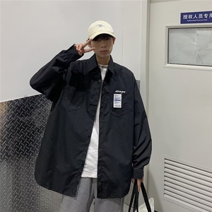 衬衫男港风高级潮牌贴标长袖白上衣秋季高街ins潮痞帅衬衣 C2201图片