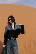 牛仔拼接金丝绒外套,其它,转角爱尚