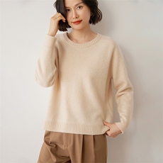 时尚女士羊绒衫30%羊绒圆领简约百搭显瘦毛衣，女装羊绒衫，雪山红莲