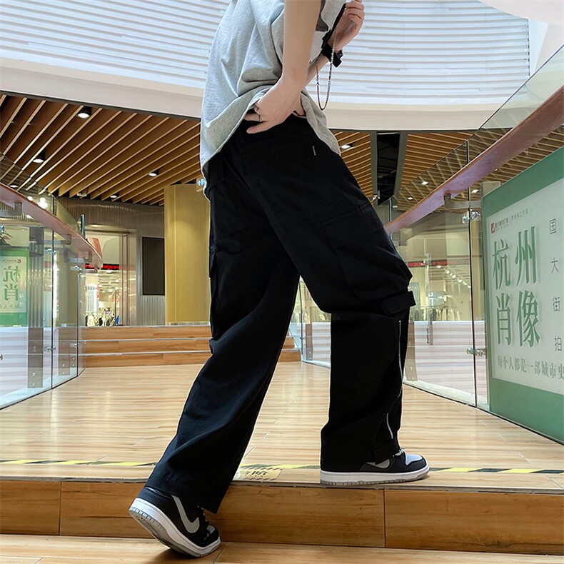 美式复古多口袋工装裤男女潮牌高街裤脚拉链宽松直筒裤K2965-p43,男装休闲裤,星座1008-1