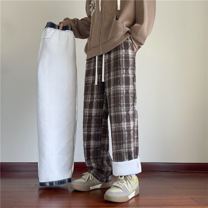 2025冬季新款加绒保暖复古格子宽松休闲裤B315-K862JR-p65控88，男装休闲裤，电商B315