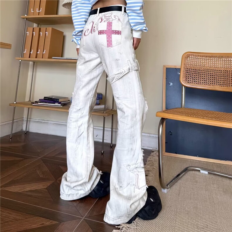 设计感微喇牛仔裤男女cleanfit美式高街vibe喇叭修身工装裤子冬季,男装牛仔裤,星座506A