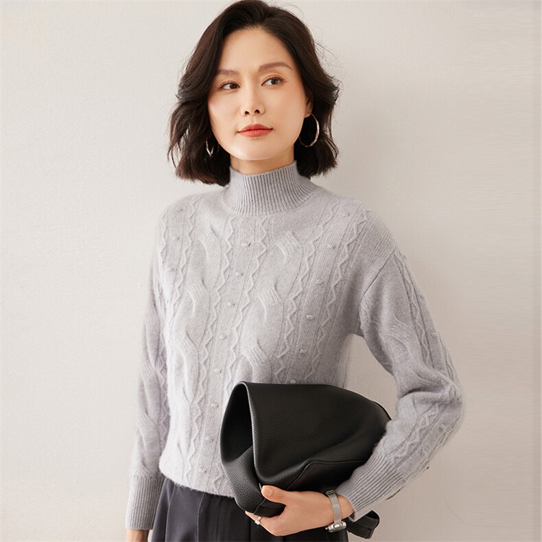 时尚女士七针鼓波半高领羊绒衫优雅显瘦舒适保暖,女装羊绒衫,拓驰羊绒