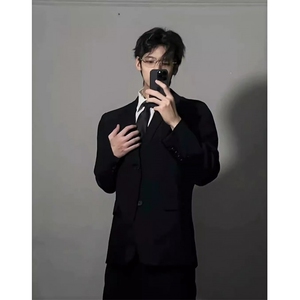 休闲西装外套男春秋款学院风演出毕业照班服高级感痞帅垫肩西服套图片
