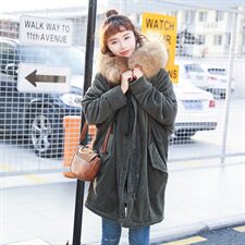 拉链连帽棉衣/棉服纯色2020年冬季长袖直筒休闲时尚气质，女装棉衣/棉服，红依娜