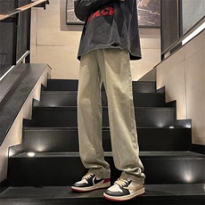 水洗做旧黄泥色修身牛仔裤男女春秋直筒小脚显瘦大码美式高街裤子，男装牛仔裤，星座601-2