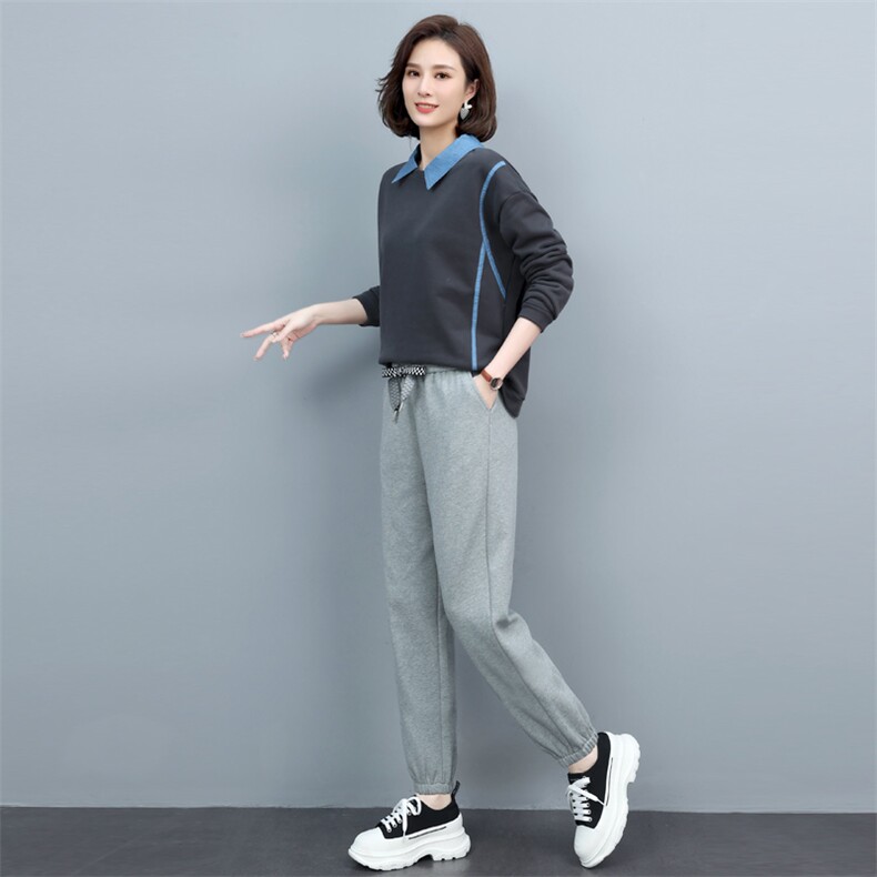 长期现货，拼接假两件卫衣女百搭新款女装套装,女装套装/套裙,涵誉