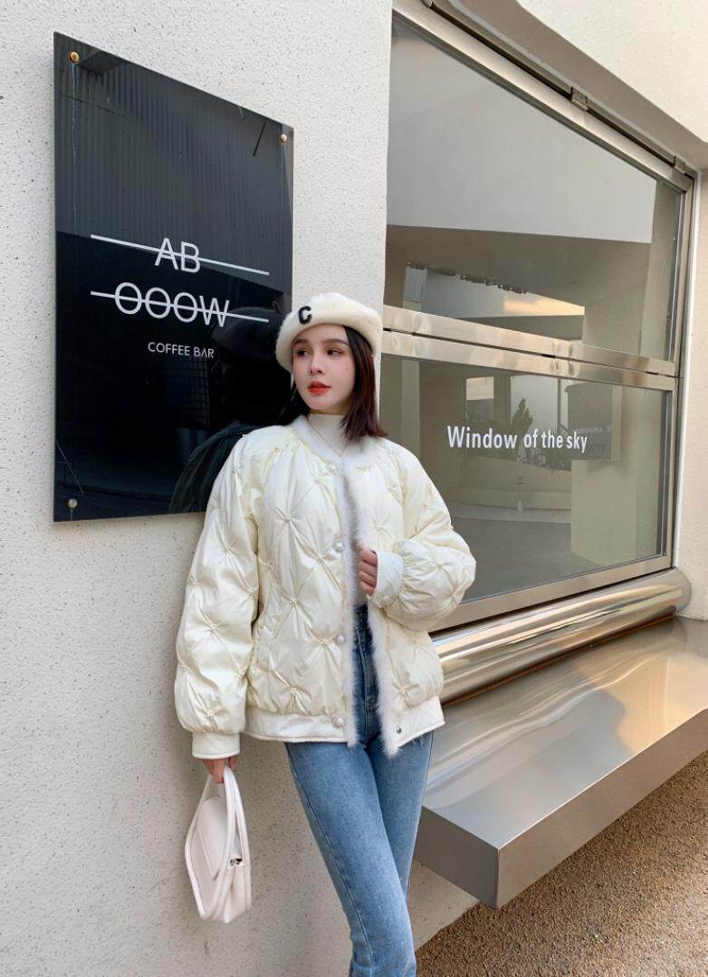 珍珠面料拼接水貂羽绒服，女装羽绒服，得到THETHAT