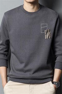 长袖宽松免烫男士圆领卫衣春秋季纯色中年男印花打底衫上衣服潮图片