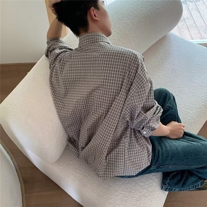 流行日系潮流新款原宿百搭气质格子防晒衬衫男长袖衬衫时尚ins图片