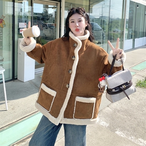 减龄两面穿咖色皮毛一体外套女冬季2025新款羊羔毛小个子加厚棉服图片