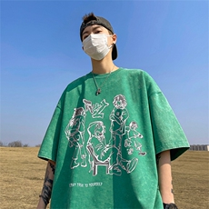 直播品质重磅240克美式复古蜡染水洗做旧宽松短袖t恤T1165-P38，男装T恤，电商A486