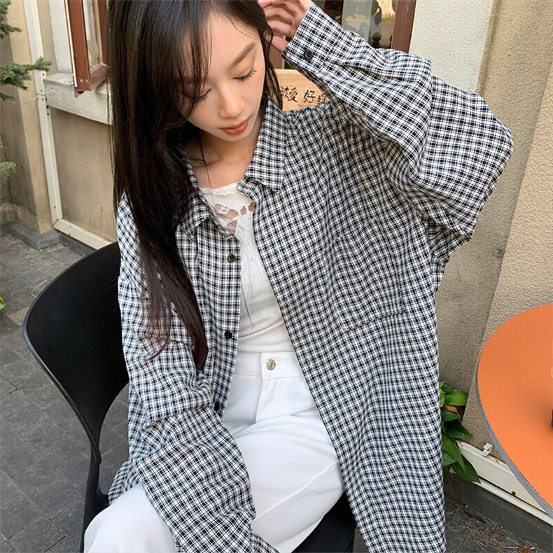 特批P36无差价2025春港风小格子长袖衬衫中性时尚大码衬衣男C5455,男装衬衫,电商A001